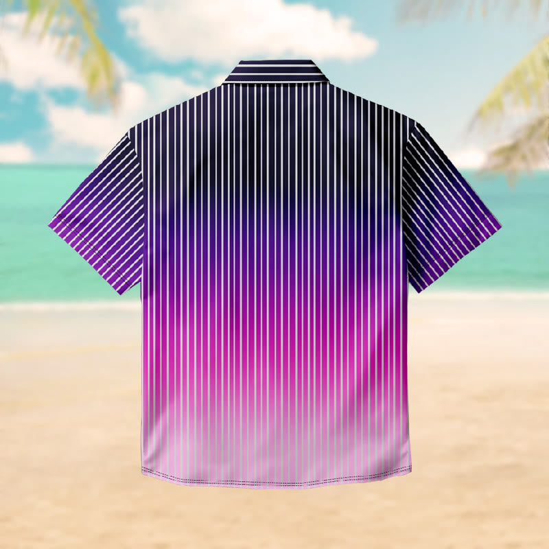 100% Cotton Summer Ombre Purple Striped Print Short Sleeve Shirt - image 2