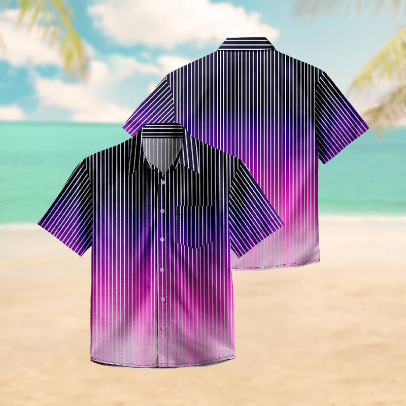 100% Cotton Summer Ombre Purple Striped Print Short Sleeve Shirt - image 3