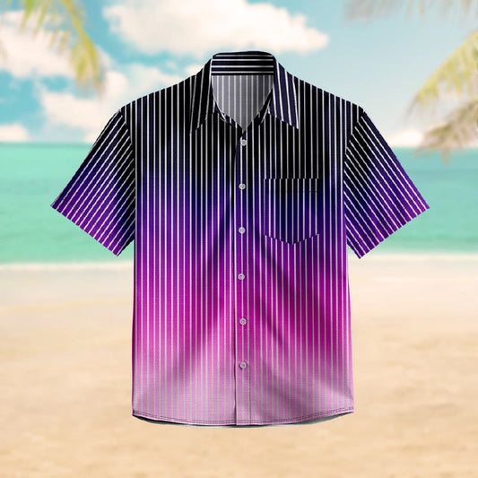 100% Cotton Summer Ombre Purple Striped Print Short Sleeve Shirt - Purple - 6XL - image 1
