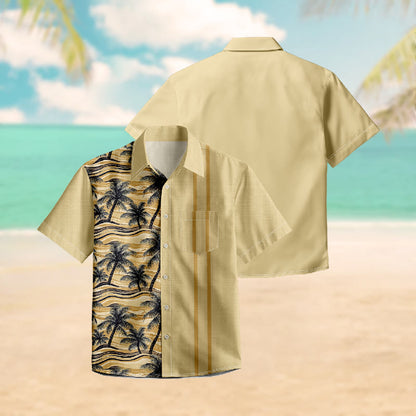 100% Cotton Tropical Palm Wavy Hawaiian Print Short Sleeve Shirt - image 3