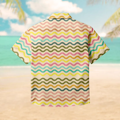 100% Cotton Multicolor Wavy Hawaiian Coconut Tree Print Short Sleeve Shirt - image 2