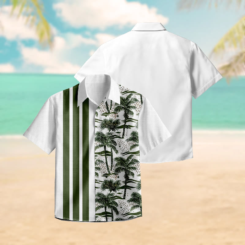 100% Cotton Green Striped Tropical Palm Tree Print Short Sleeve Shirt - image 3