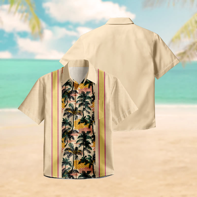 100% Cotton Summer Sunset Palm Hawaiian Print Short Sleeve Shirt - image 3