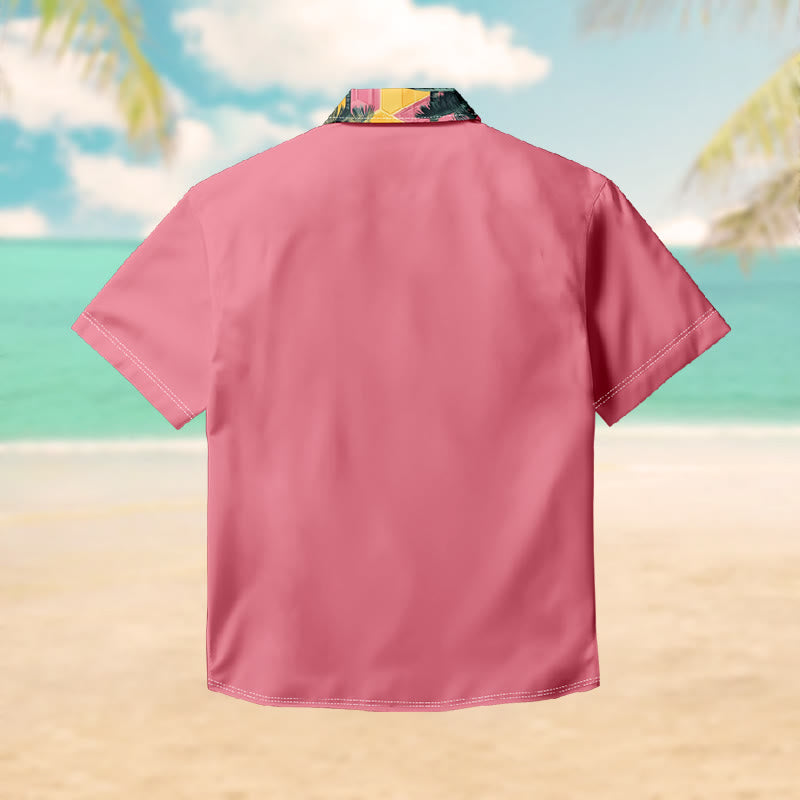100% Cotton Vintage Striped Sunset Palm Hawaiian Print Short Sleeve Shirt - image 2