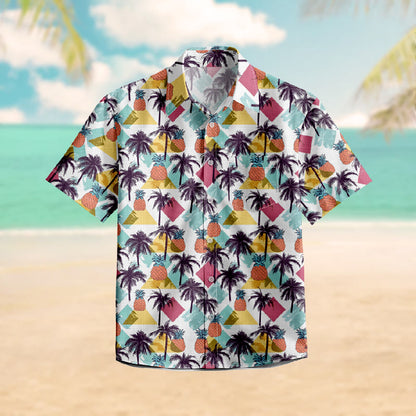 100% Cotton Multicolor Pineapple & Palm Trees Print Short Sleeve Shirt - Multicolor - 6XL - image 1