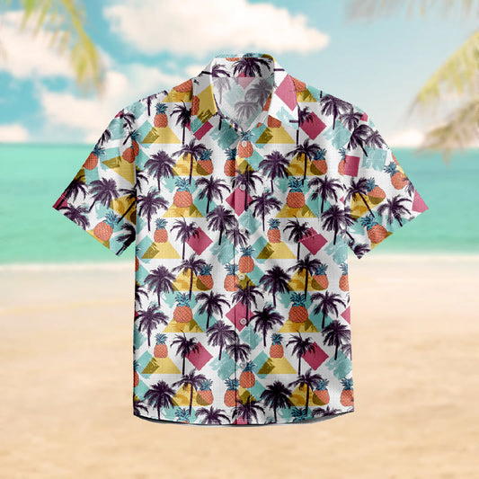 100% Cotton Multicolor Pineapple & Palm Trees Print Short Sleeve Shirt - Multicolor - 6XL - image 1