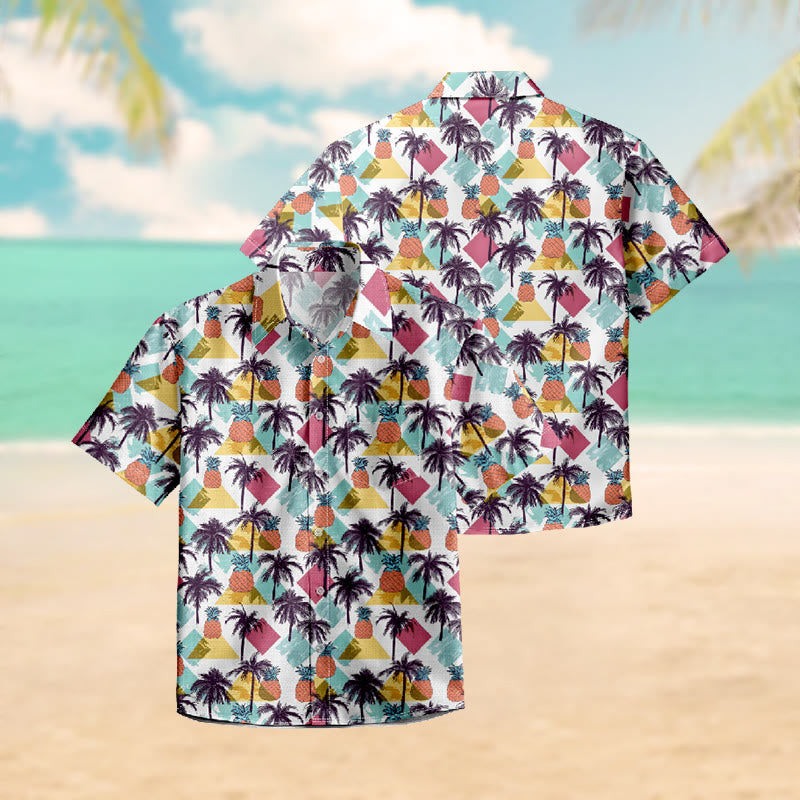 100% Cotton Multicolor Pineapple & Palm Trees Print Short Sleeve Shirt - image 3