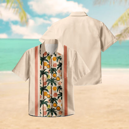 100% Cotton Colorful Hexagon & Palm Trees Print Short Sleeve Shirt - image 3
