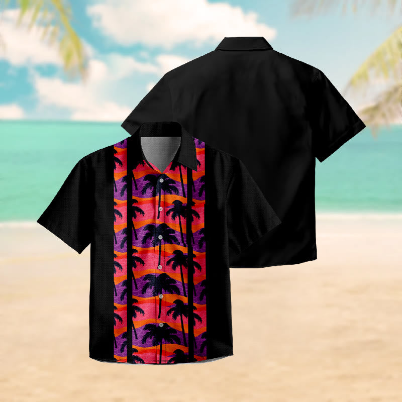 100% Cotton Mystical Contrast Dark Palm Trees Print Short Sleeve Shirt - image 3