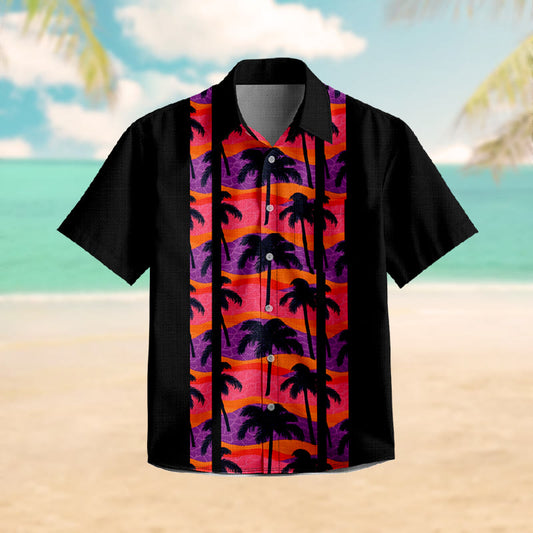 100% Cotton Mystical Contrast Dark Palm Trees Print Short Sleeve Shirt - Black - 6XL - image 1