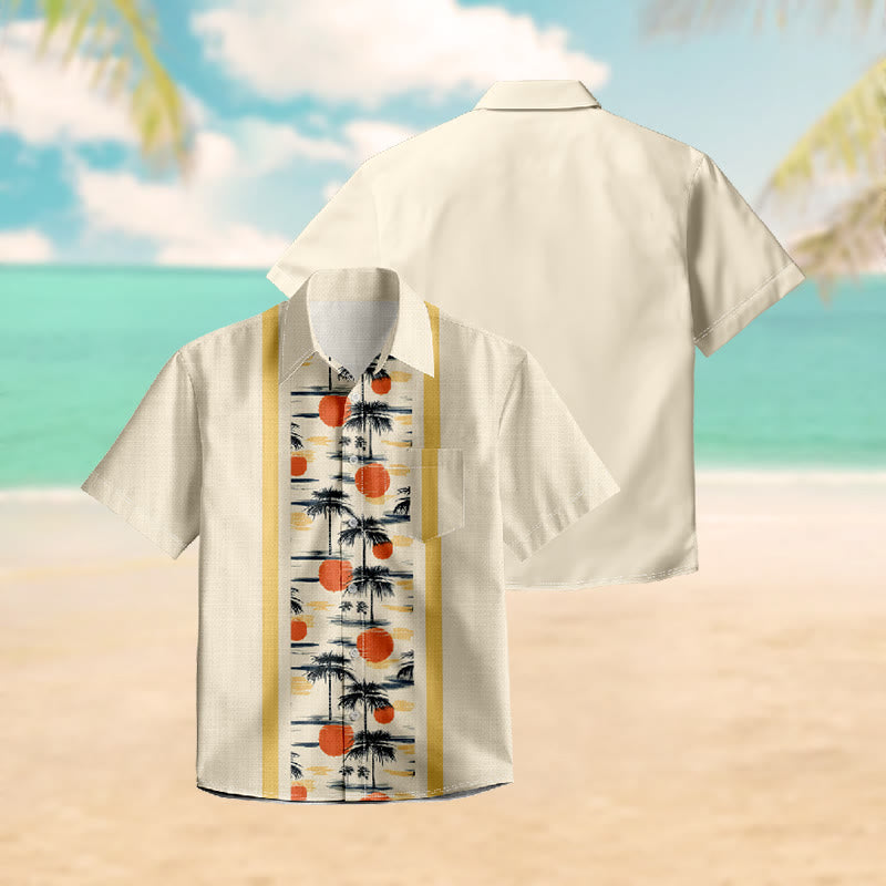 100% Cotton Vintage Orange Sun & Palm Trees Print Short Sleeve Shirt - image 3