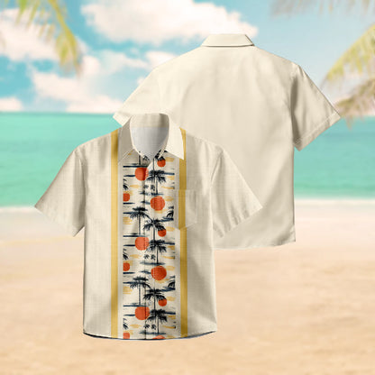 100% Cotton Vintage Orange Sun & Palm Trees Print Short Sleeve Shirt - image 3