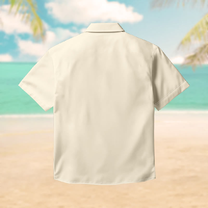 100% Cotton Vintage Orange Sun & Palm Trees Print Short Sleeve Shirt - image 2
