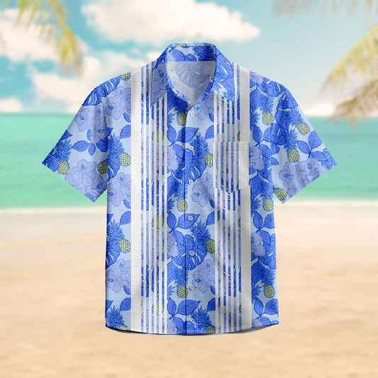 100% Cotton Ocean Breeze Floral Print Short Sleeve Shirt - Blue - 6XL - image 1
