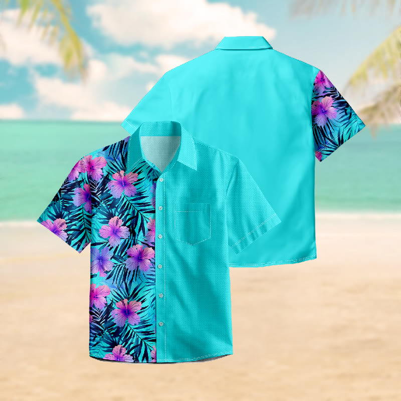 100% Cotton Tropical Turquoise Hibiscus Art Print Short Sleeve Shirt - image 3