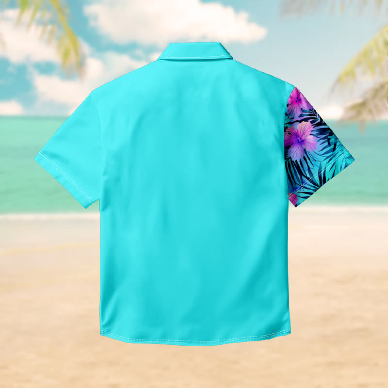 100% Cotton Tropical Turquoise Hibiscus Art Print Short Sleeve Shirt - image 2