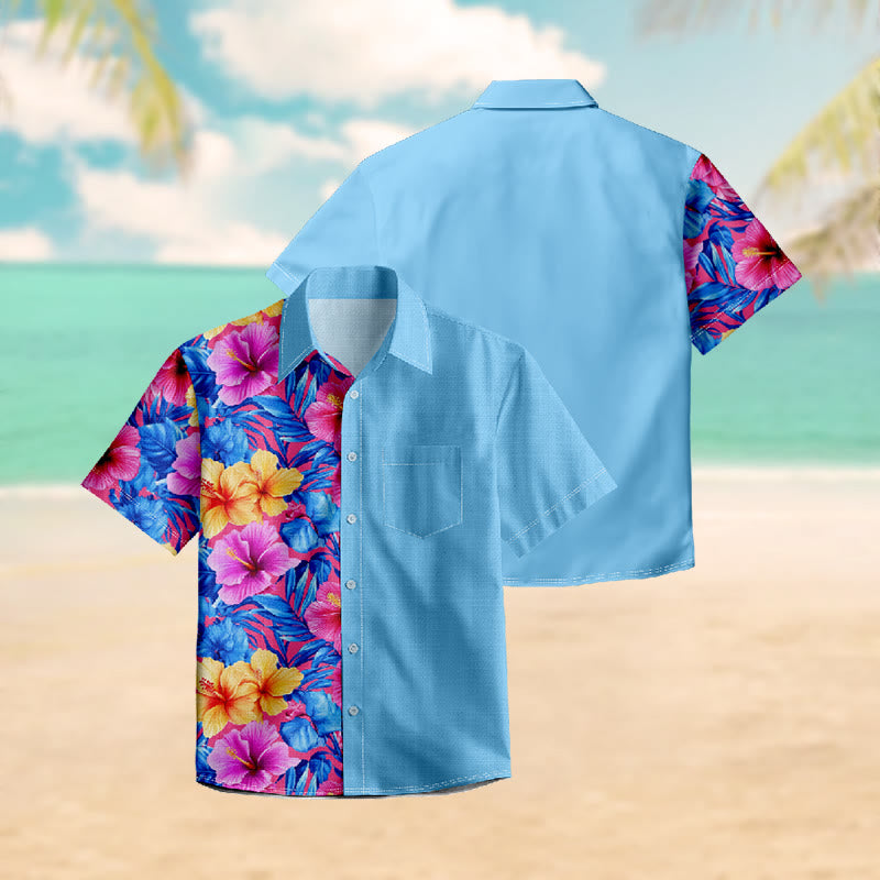 100% Cotton Colorful Flowers Blossom Art Print Short Sleeve Shirt - image 3