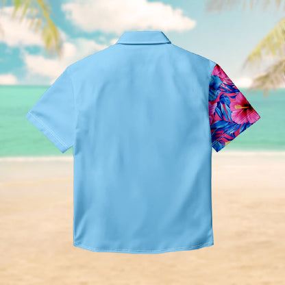 100% Cotton Colorful Flowers Blossom Art Print Short Sleeve Shirt - image 2
