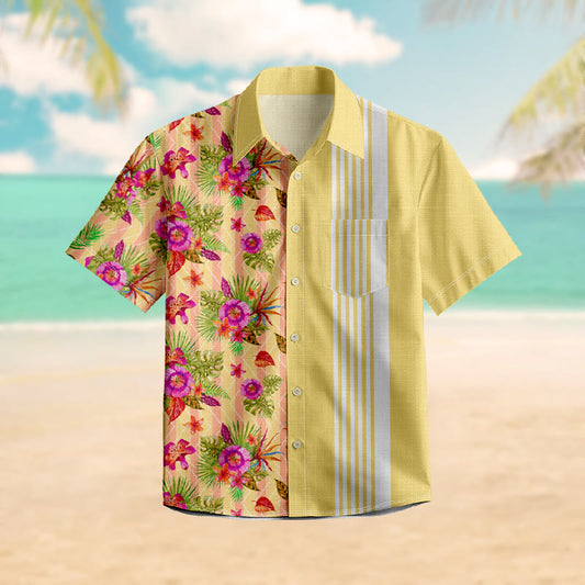 100% Cotton Sunny Oasis Floral Print Short Sleeve Shirt - Yellow - 6XL - image 1
