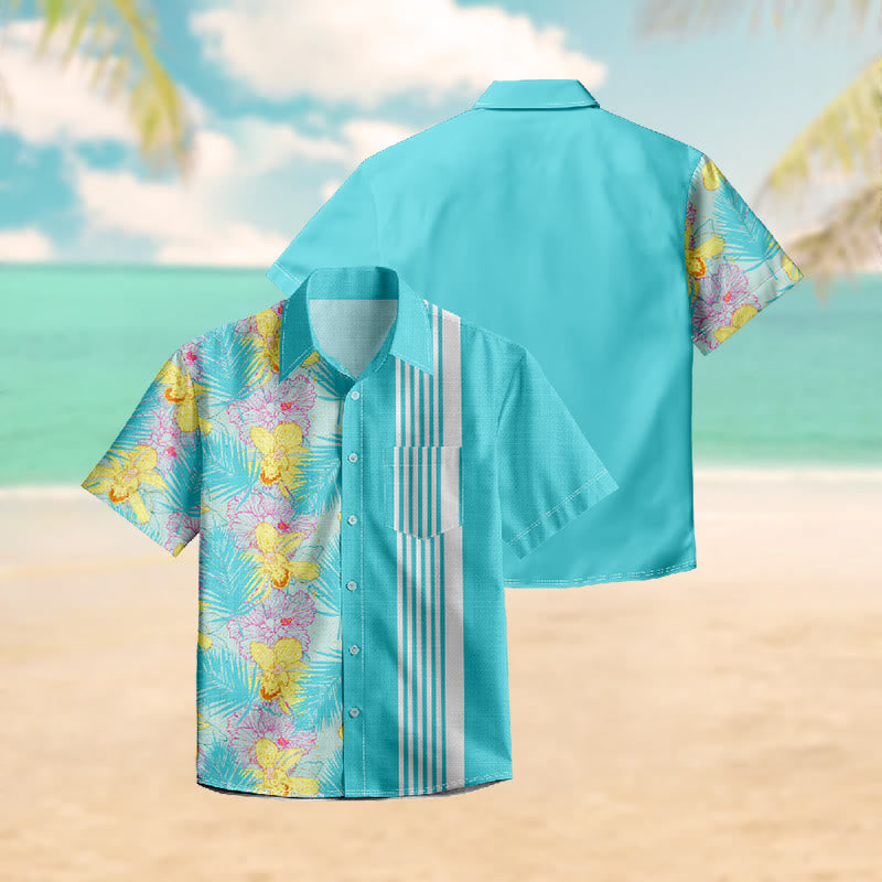 100% Cotton Retro Watercolor Floral Art Print Short Sleeve Shirt - image 3