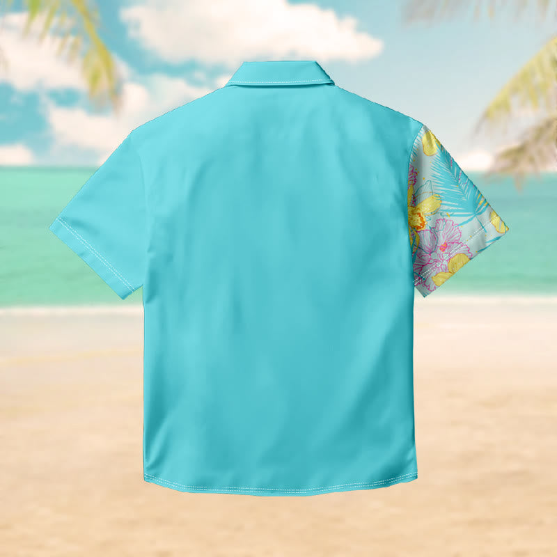 100% Cotton Retro Watercolor Floral Art Print Short Sleeve Shirt - image 2
