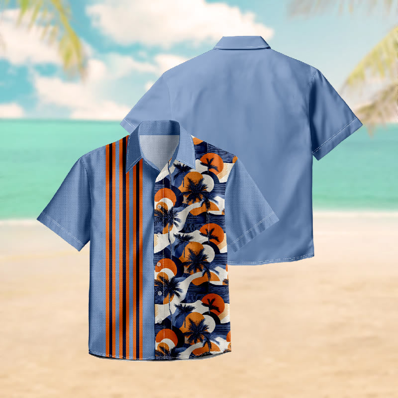 100% Cotton Tropical Sunset & Palm Tree Print Short Sleeve Shirt - image 3