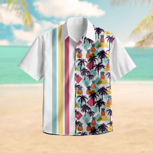 100% Cotton Rainbow Pineapple Palm Print Short Sleeve Shirt - White - 6XL - image 1