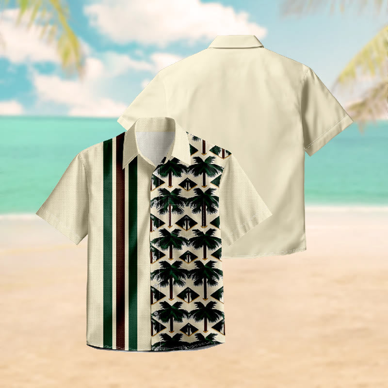 100% Cotton Vintage Striped Palm Tree Print Short Sleeve Shirt - image 3