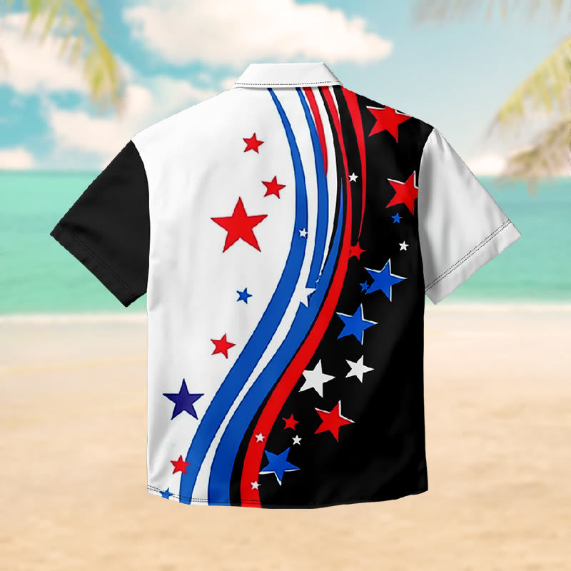 100% Cotton Star-spangled Waves Print Short Sleeve Shirt - image 2