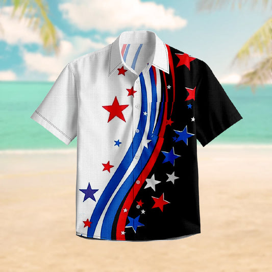 100% Cotton Star-spangled Waves Print Short Sleeve Shirt - Multicolor - 6XL - image 1