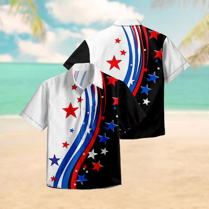 100% Cotton Star-spangled Waves Print Short Sleeve Shirt - image 3