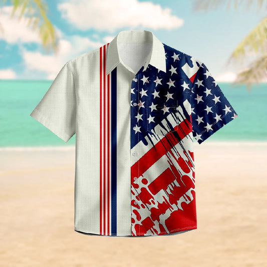 100% Cotton American Flag Graffiti Print Short Sleeve Shirt - Beige - 6XL - image 1
