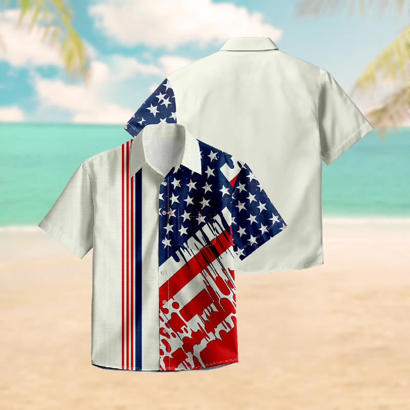100% Cotton American Flag Graffiti Print Short Sleeve Shirt - image 3