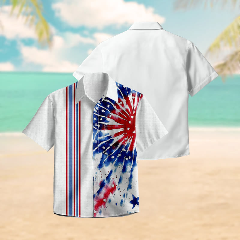 100% Cotton Firework-like American Flag Print Short Sleeve Shirt - image 3