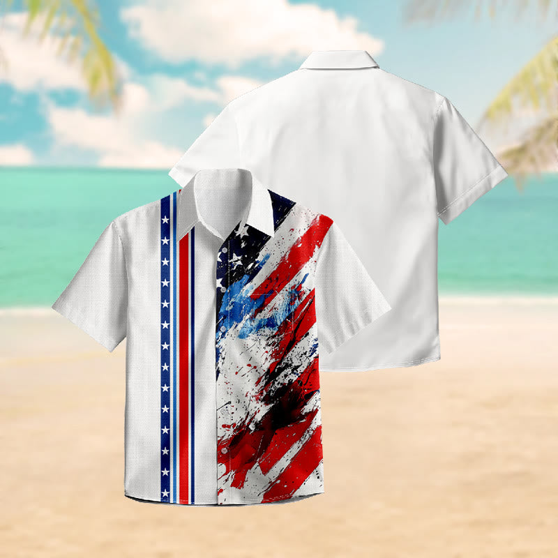 100% Cotton Splattered Stars And Stripes Print Short Sleeve Shirt - image 3