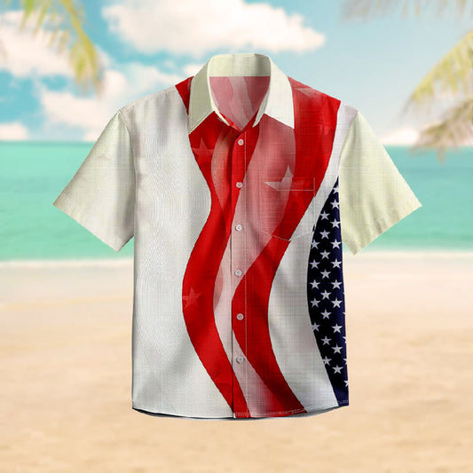 100% Cotton Retro Waving Flag Print Short Sleeve Shirt - Red - 6XL - image 1