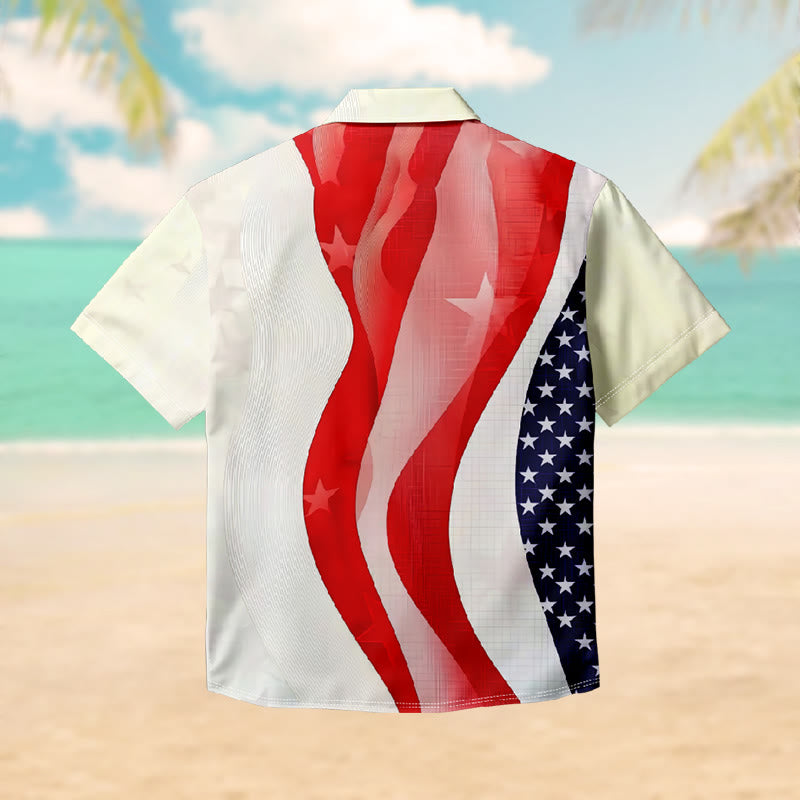 100% Cotton Retro Waving Flag Print Short Sleeve Shirt - image 2