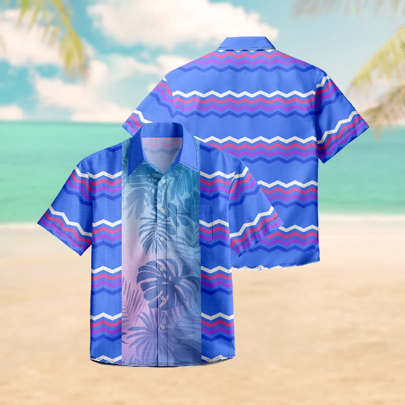 100% Cotton Tropical Waves & Leaves Art Print Short Sleeve Shirt - image 3