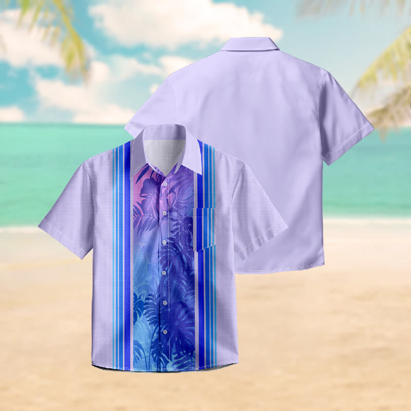100% Cotton Purple Palm Tree Leaves Art Print Short Sleeve Shirt - image 3