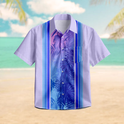 100% Cotton Purple Palm Tree Leaves Art Print Short Sleeve Shirt - Light Purple - 6XL - image 1