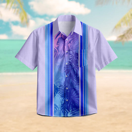 100% Cotton Purple Palm Tree Leaves Art Print Short Sleeve Shirt - Light Purple - 6XL - image 1
