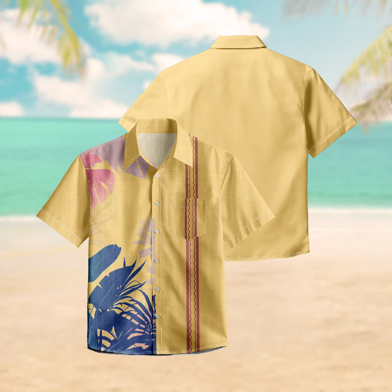 100% Cotton Summer Beach Tree Leaf Print Short Sleeve Shirt - image 3
