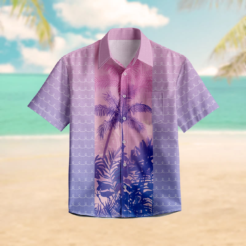100% Cotton Romantic Lavender Palm Art Print Short Sleeve Shirt - Purple - 6XL - image 1