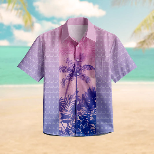 100% Cotton Romantic Lavender Palm Art Print Short Sleeve Shirt - Purple - 6XL - image 1