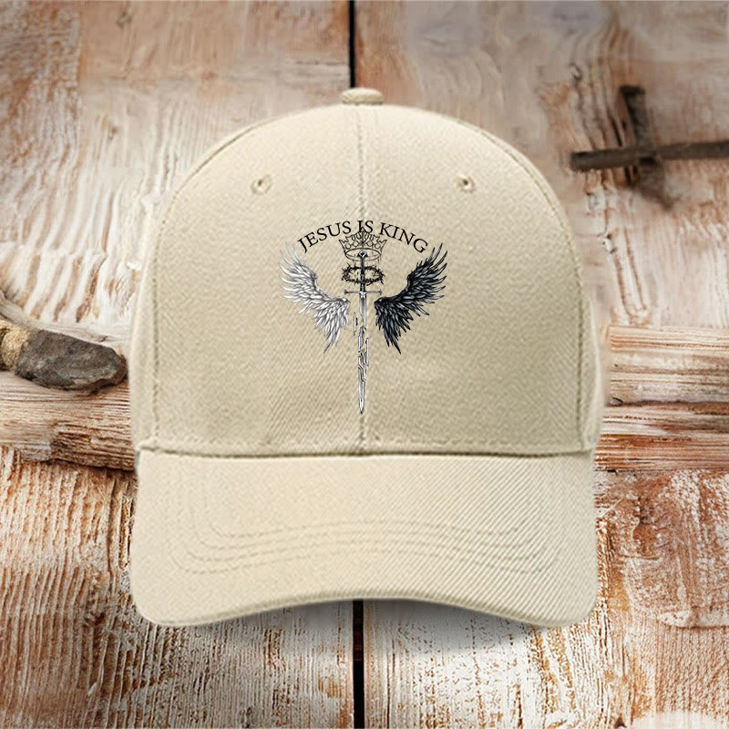 100% Cotton JESUS IS KING Print Cap - Apricot - one size - image 3
