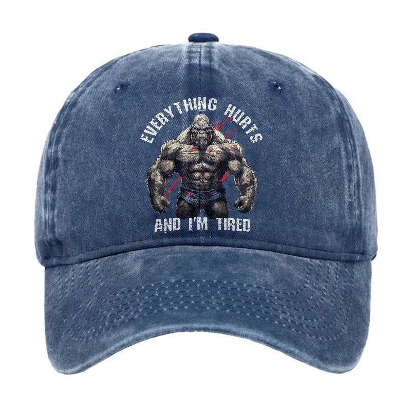 Everything Hurts And I'm Tired Vintage Print Cap - Blue - one size - image 3