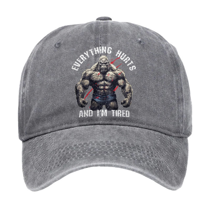 Everything Hurts And I'm Tired Vintage Print Cap - Grey - one size - image 5