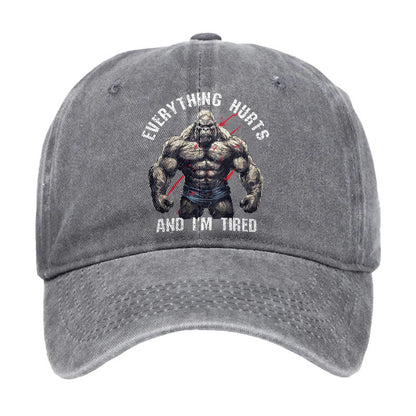 Everything Hurts And I'm Tired Vintage Print Cap - Grey - one size - image 5