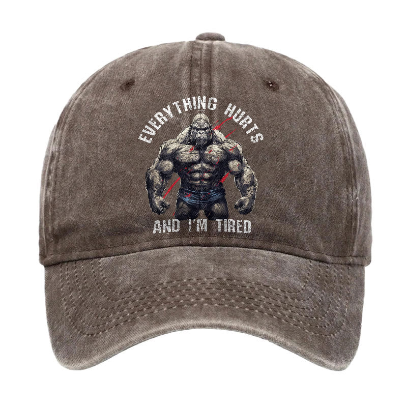 Everything Hurts And I'm Tired Vintage Print Cap - Coffee - one size - image 4
