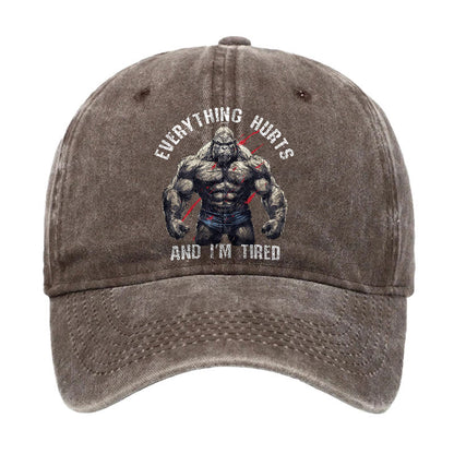 Everything Hurts And I'm Tired Vintage Print Cap - Coffee - one size - image 4